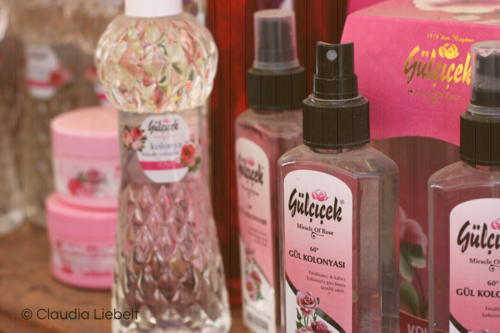 Rose water and cologne for sale on a Black Sea market in Turkey
