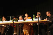 Panel discussion with Prof. Dr. Miranda Schreurs, Dr. Kirsten Jörgensen, Prof. Leena Srivastava, H.E. Meera Shankar, Franzjosef Schafhausen, Gerhard Stryi-Hipp (from left to right)