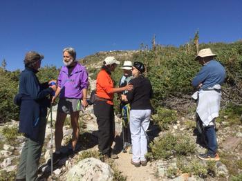 Participants hiking in the Snowy Range mountains