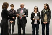 Erstmals wurden bei der Feier auch die Promovend/innen geehrt, v. l. n. r.: Julia Serong, Peter Lange, Annett Heft und Swea Starke.