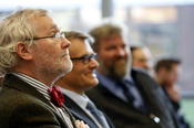 Blick ins Publikum (v. l. n. r. Prof. Dr. Hermann Haarmann, Prof. Dr. Klaus Beck und Prof. Dr. Alexander Görke)