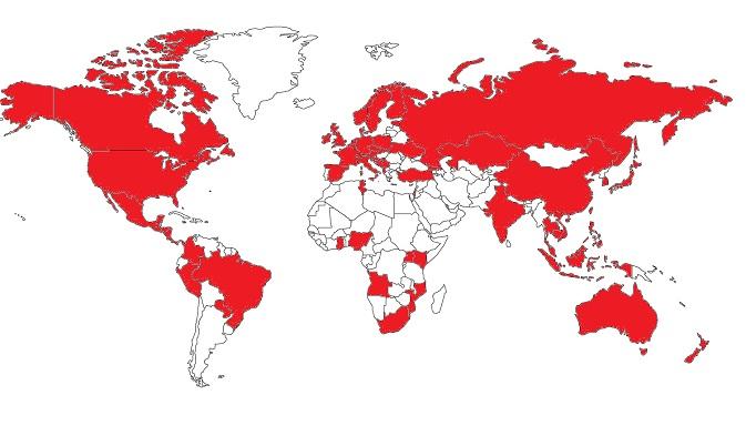 Übersichtskarte der Länder/Regionen, in denen aktuell oder in der Vergangenheit Adaptionen des Formats „Next Top Model“ ausgestrahlt wurden, Quelle: Wikipedia