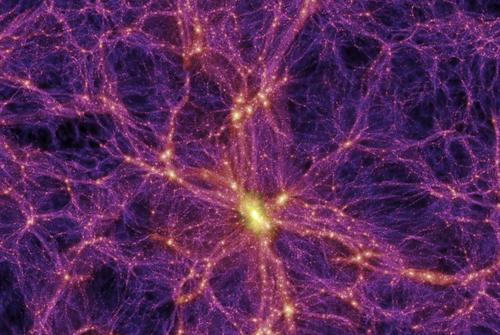 Verteilung der dunklen Materie im Universum zur heutigen Zeit, basierend auf der Millennium Simulation