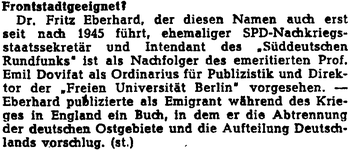 Der "Reichsruf", Blatt der rechten Reichspartei, zur Berufung Eberhards (11.12.1960)