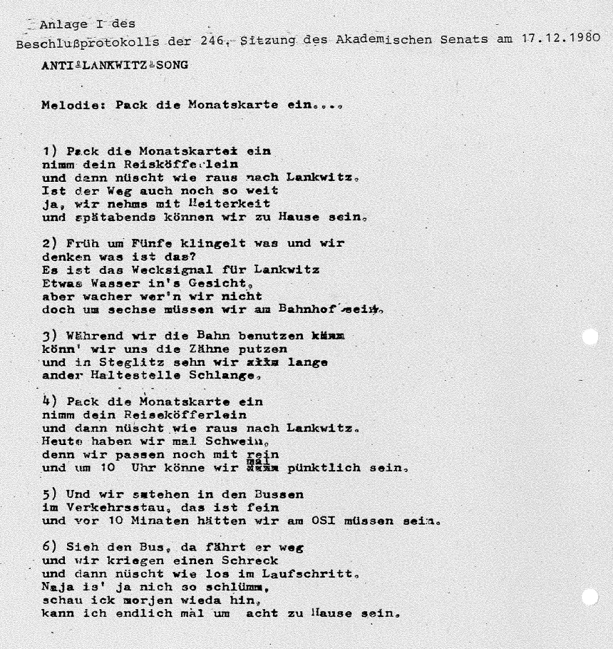 Anti-Lankwitz-Song (vorgetragen bei der Sitzung des Akademischen Senats am 17. Dezember 1980)