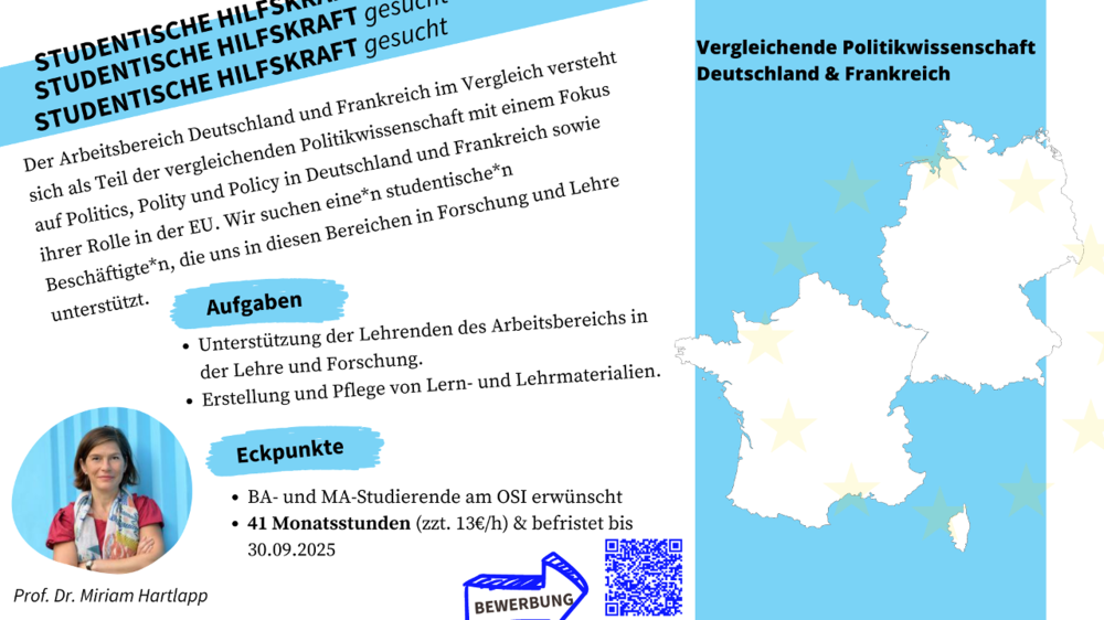 Werde jetzt Studentische Hilfskraft am Arbeitsbereich: Vergleich: Deutschland & Frankreich