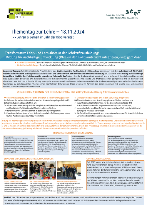 Transformative Lehr- und Lernlabore in der Lehrkräfteausbildung: Bildung für nachhaltige Entwicklung (BNE) in den Politikunterricht integrieren, (wie) geht das?