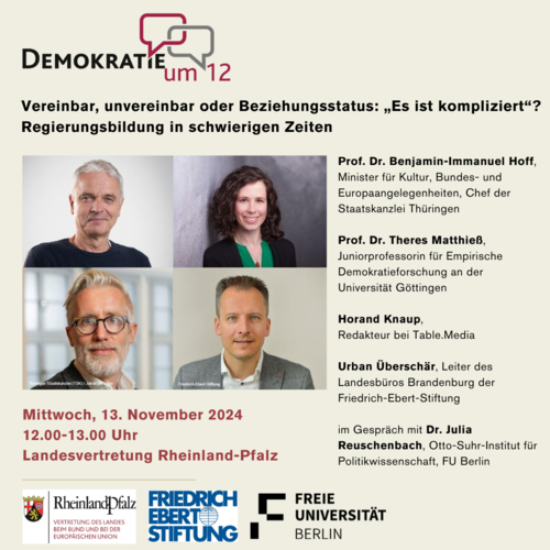Plakat zur 19. Ausgabe der Diskussionsrunde "Demokratie um 12"