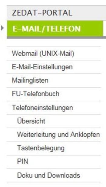 ZEDAT Portal Telefoneinstellungen